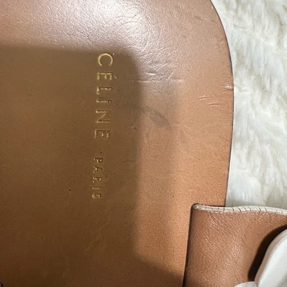 Celine White Leather Grommet Sandals 37.5 Flat Ankle Strap Made in Italy - Picture 4 of 16